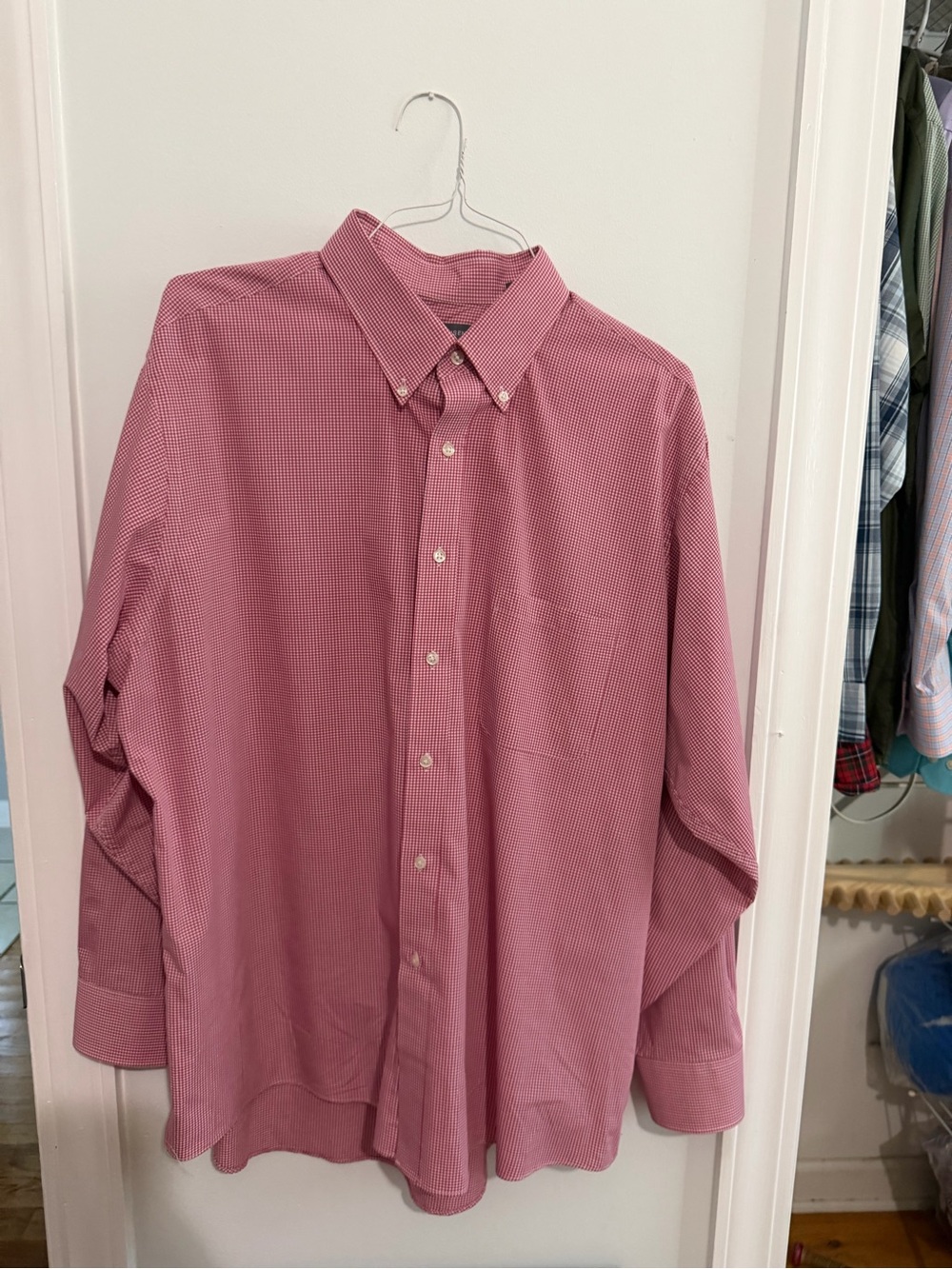 Van Heusen Pink Button-Down Dress Shirt with Microcheck